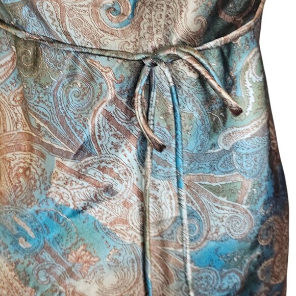 Y2K Satin Babydoll Tank Blouse Paisley Blue Brown Forest Fairy Jrs Sz L XL VTG - Picture 4 of 10